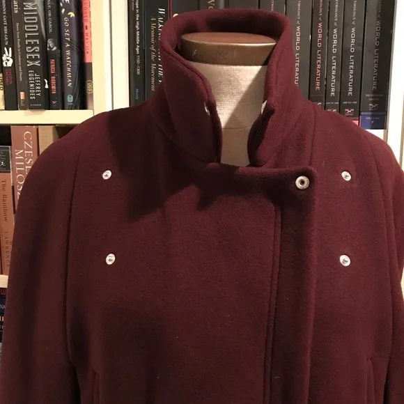 The Kooples Burgundy Moto Cape Coat Jacket - Picture 16 of 16